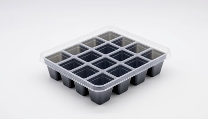 Naklejka premium a tray with separate compartments designed for planting seedlings. Each compartment is small and dark, suitable for accommodating individual seedlings.
