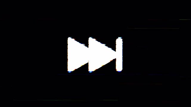 rewind play button glitch isolated on black background
