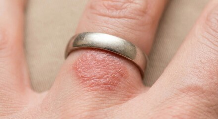 Fototapeta premium Metal allergy rash on finger under wedding ring