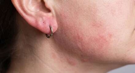 Fototapeta premium Skin redness and allergy on ear from metal earring