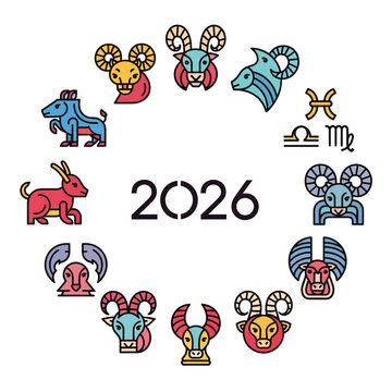 Zodiac Signs Astrology Symbols 2026 Icons.