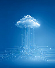 Enterprise data pipeline graphic with central cloud node, minimal blue gradient layout