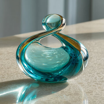 Clear glass cone on square mirror tile forming suspended droplet reflection illusion