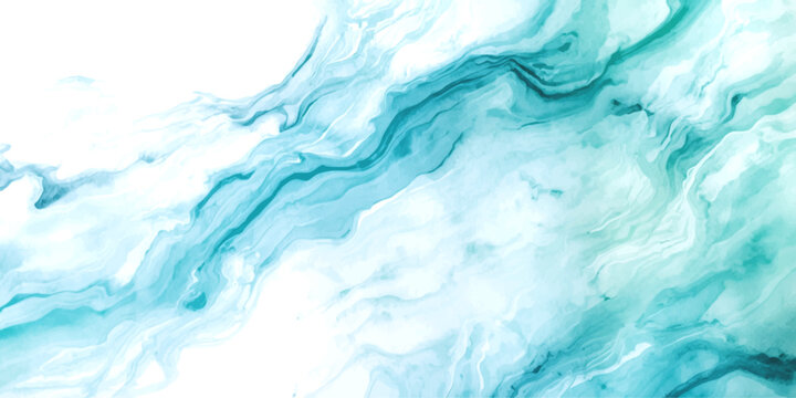 Vector Abstract flowing fluid art design and serene liquid texture and turquoise azure aesthetic background with gradient of marine colors and artistic watercolor marble style.