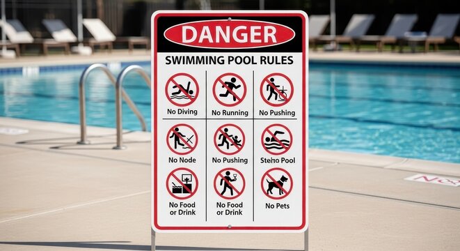 Swimming Pool Rules Sign - Safety and Regulations for Swimmers.
