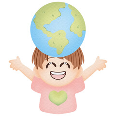 Earth day little boy with globe