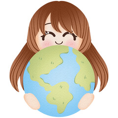 Earth day little girl holding globe
