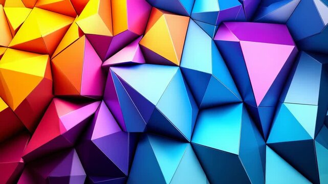 Abstract geometric background with vibrant gradient of yellow orange pink and blue polygons