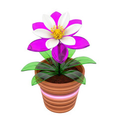 Naklejka premium A purple and white flower in a brown pot