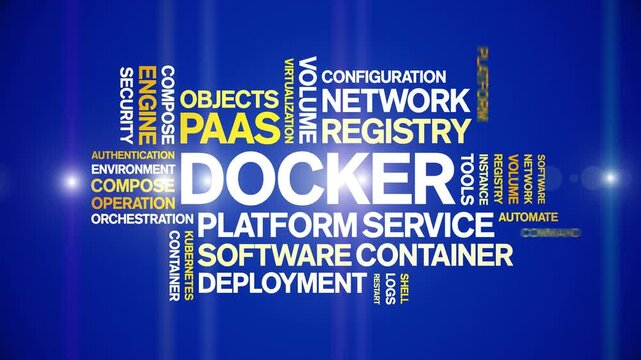 Docker animated word cloud-text design animation tag kinetic typography seamless loop.
