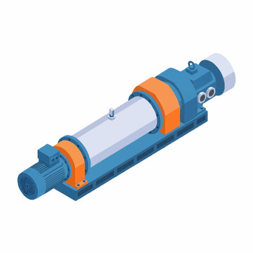 Isometric illustration of a heavy-duty industrial screw pump with a motor and base, showcasing its robust mechanical design.