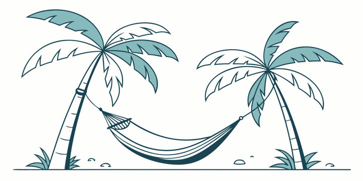 A hammock between two palm trees on a beach Vector