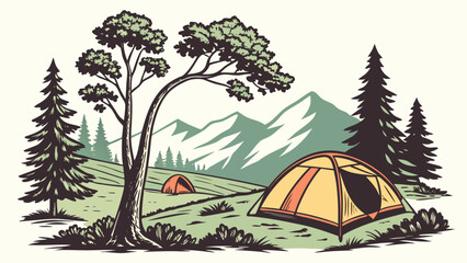 Camping tent in a scenic outdoor setting Vector © MST NASIMA KHATUM