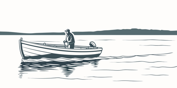 Man in a small boat on the water Vector