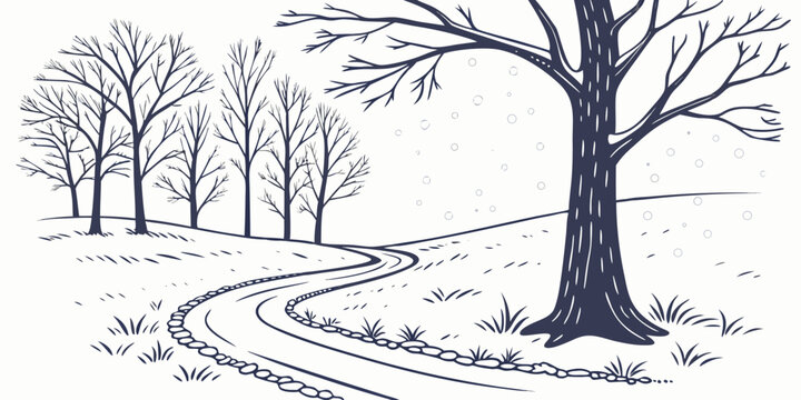 A tree stands alone on a snowy road Vector