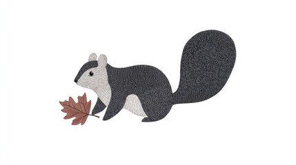 Obraz premium Illustrated Cute Squirrel with Leaf on White Background