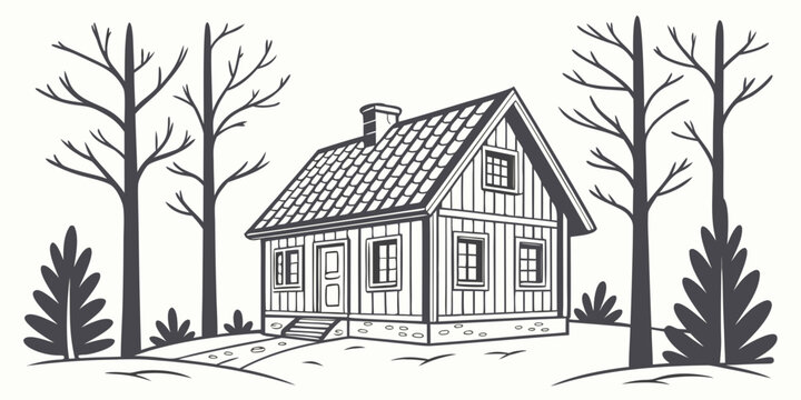 A house with a steep roof and trees in the yard Vector