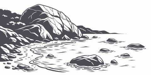 A rocky shoreline with large boulders Vector © MST NASIMA KHATUM