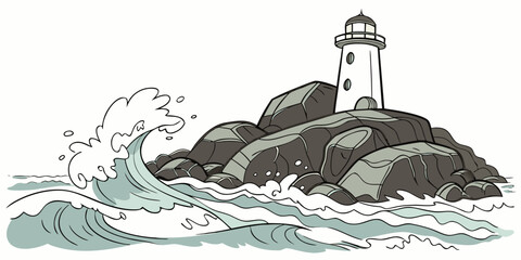 A lighthouse on a rocky island in the ocean Vector © MST NASIMA KHATUM