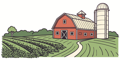 A red barn and silo on a green field Vector © MST NASIMA KHATUM