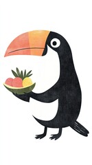 Obraz premium Colorful Toucan Holding Bowl of Fruit Inspired by Tropical Nature