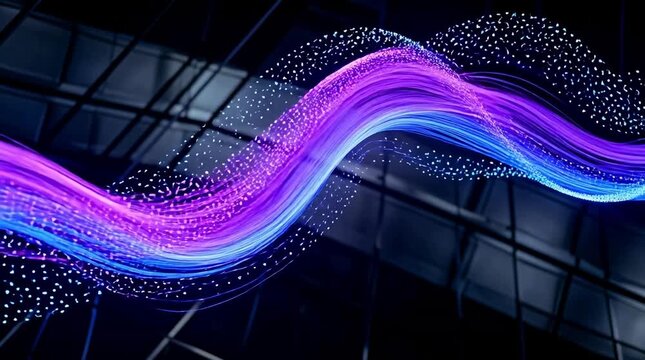 Vibrant Digital Data Stream Abstract Flow of Luminous Purple and Blue Particles Representing High-Speed Connectivity and Network Technology