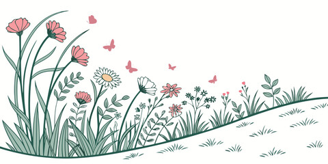 A group of flowers and butterflies on a hill Vector © MST NASIMA KHATUM