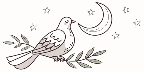 A bird sitting on a branch next to a crescent moon Vector © MST NASIMA KHATUM