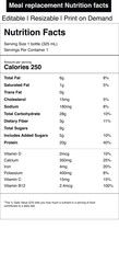 Fototapeta premium Nutrition facts table with meal replacement information