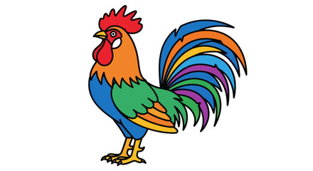 Colorful cartoon rooster standing proudly alone. © Arus LMH