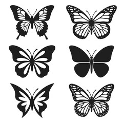 Obraz premium Butterfly Silhouette Vector Set with Detailed Wing Patterns for Laser Cutting, Tattoo Design, Logo Branding, Vinyl Decals and DIY Craft Projects