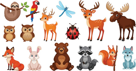 Fototapeta premium Cute Woodland Forest Animals Cartoon Collection with Bear Deer and Fox