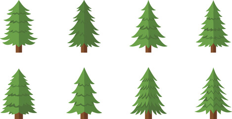 Pine Tree Illustration Set Featuring Various Green Pine Trees for Nature, Forest, and Landscape Designs © Nurjjaman