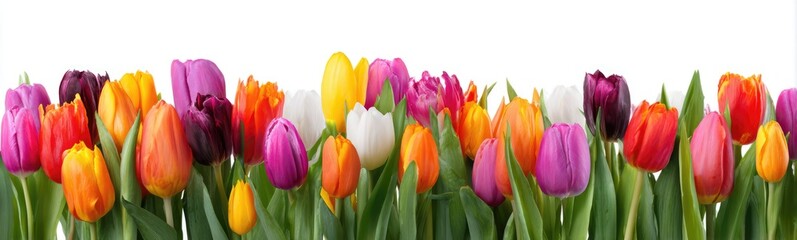 Obraz premium Vibrant Colorful Tulip Flowers Isolated on White Background.