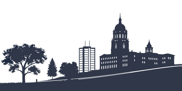 USA, US, U.S, United States - Casper skyline prairie silhouette minimalist monochrome architecture poster