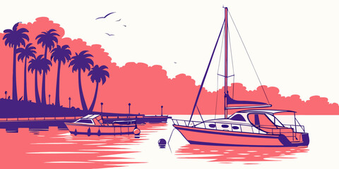 A sailboat floats on calm waters near a tropical shore Vector © MST CHIN BANU BEGUM