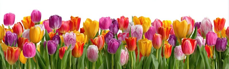 Naklejka premium Vibrant Colorful Tulips in Full Bloom Against a White Background.