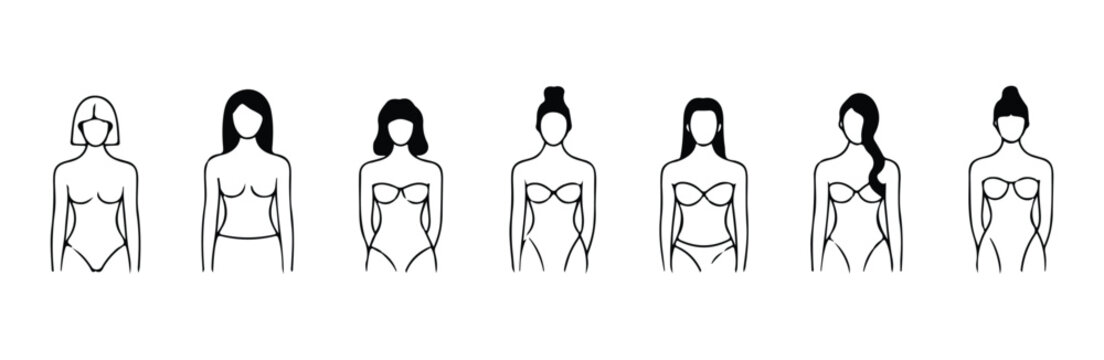 Collection of women's body outlines depicting various figures wearing underwear
