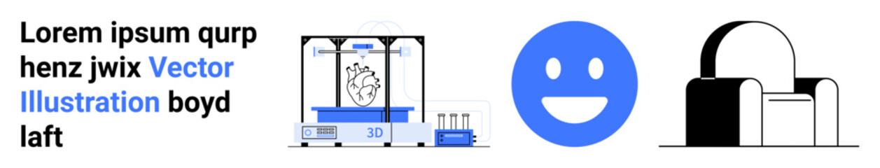 Fototapeta premium 3D printing technology, innovative design, product customization, emoticons, digital art, manufacturing. Image showing a 3D printer, happy face and minimalistic bag. 3D printing and innovative