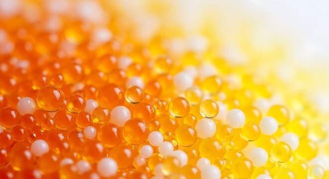 A close-up view of orange and yellow fish roe or beads