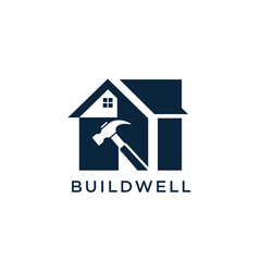 Naklejka premium Buildwell Home House and Hammer Construction Renovation Logo isolated white background