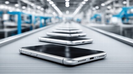 Fototapeta premium Smartphones on a production line in a modern factory.