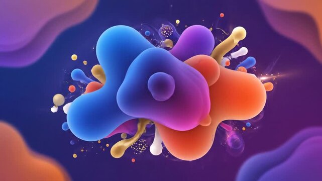 Abstract fluid shapes with vibrant colors morphing and evolving in a dynamic motion graphic, 3D render