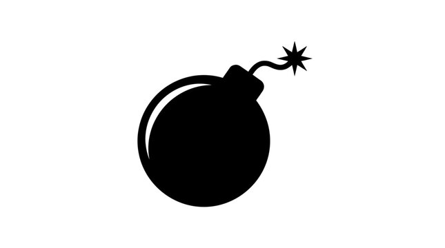 Black silhouette of a classic cartoon style bomb with fuse
