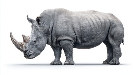 Obraz premium Majestic rhinoceros standing proudly against a clean white background