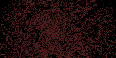 Seamless red floral pattern with vintage damask ornaments and black leaf textures creates a luxury antique fabric design for retro wallpaper backdrops © MDJAHIRULISLAM