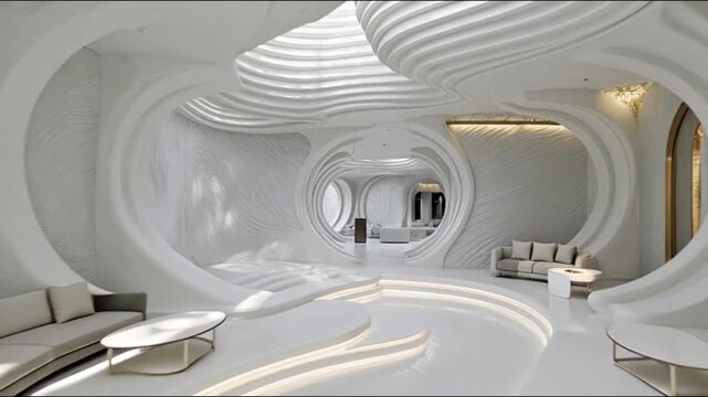 Sophisticated luxry interior design with metallic bronze dark concrete wall with polished finish, ambient ceiling lights and shadow gradients