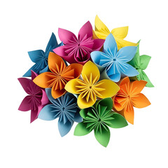 Colorful origami flowers against black isolated on transparent background