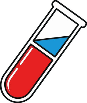 Simple illustration of a tilted test tube with red and blue liquids