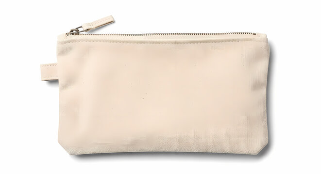 A simple, plain, off-white canvas zippered pouch, perfect for cosmetics, stationery, or small essentials, casting a soft shadow on a clean white background.